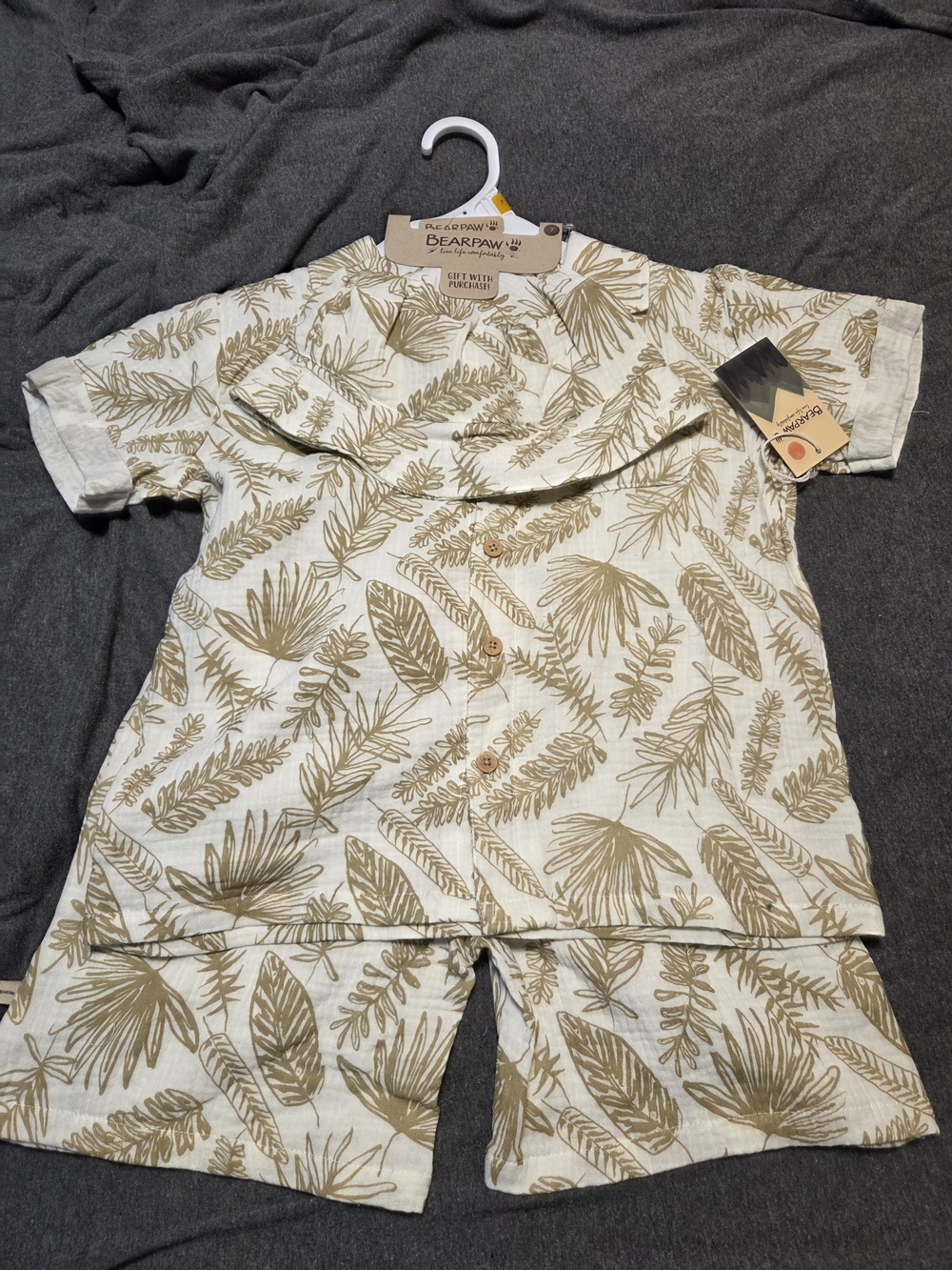 BearPaw Kids Cream and Tan Leaf-Print 3 Piece Set
